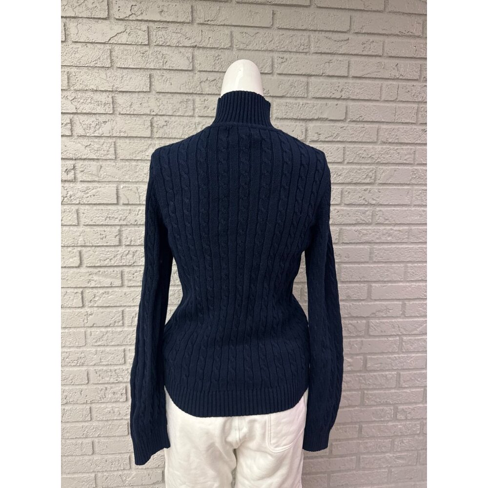 Ralph Lauren Navy Cable Knit Turtleneck Sweater with Gold Crest - Picture 4 of 9